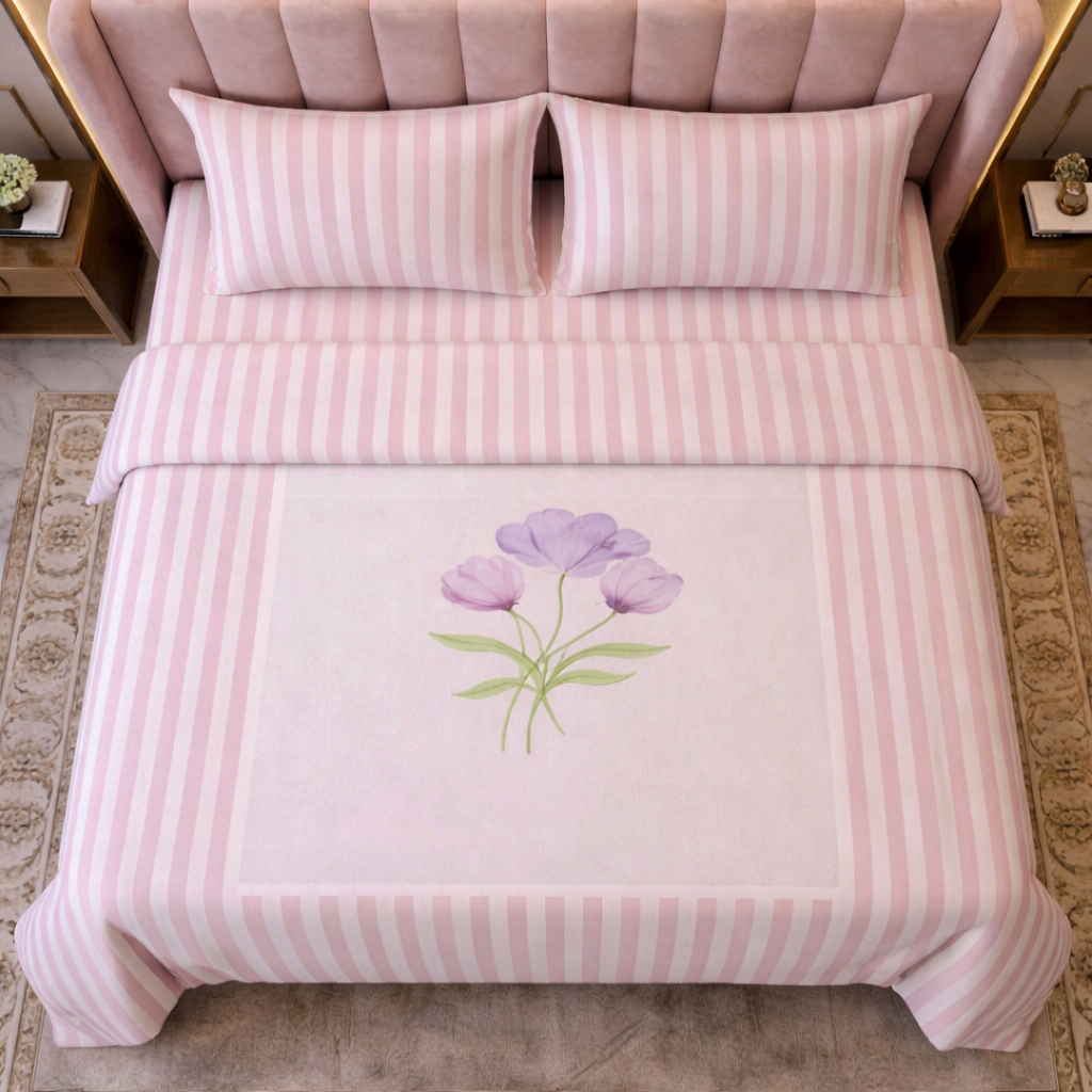 Pink Panel Micro Cotton Bedsheet Set