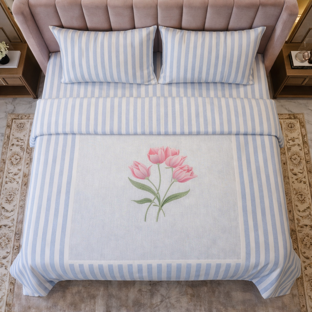 Blue Panel Micro Cotton Bedsheet Set