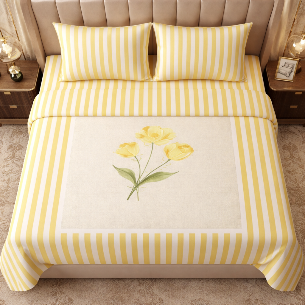 Yellow Panel Micro Cotton Bedsheet Set