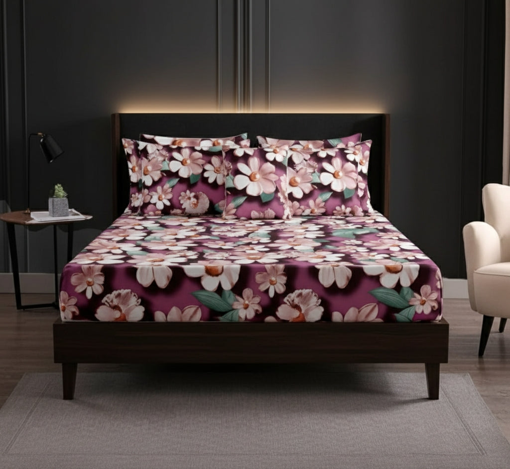 3D Pink Flowers 300TC Micro Cotton Bedsheet